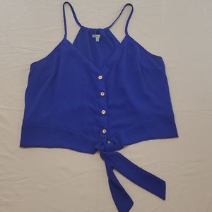 Blue Tank Top with Gold Buttons and Bow